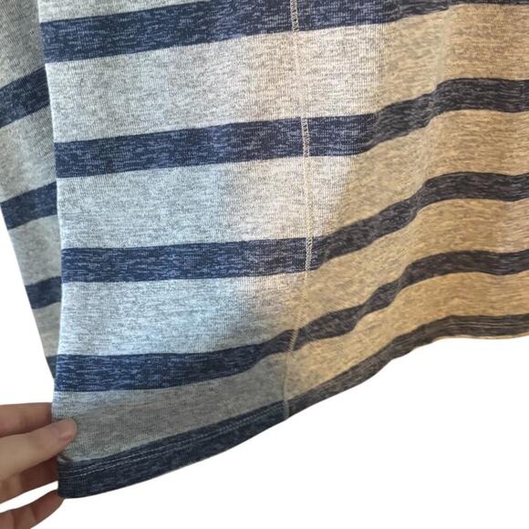 Navy Blue & Gray Striped ALine Dress 3/4 Sleeves Asymmetrical Hem Lightweight - Picture 5 of 6